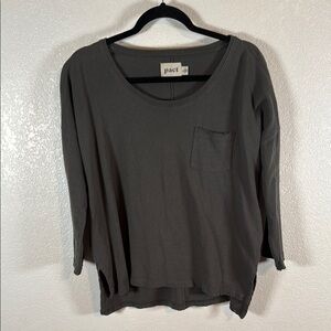 Pact Gray Drop Shoulder Linen Cotton 3/4 Sleeve Tee Size Large